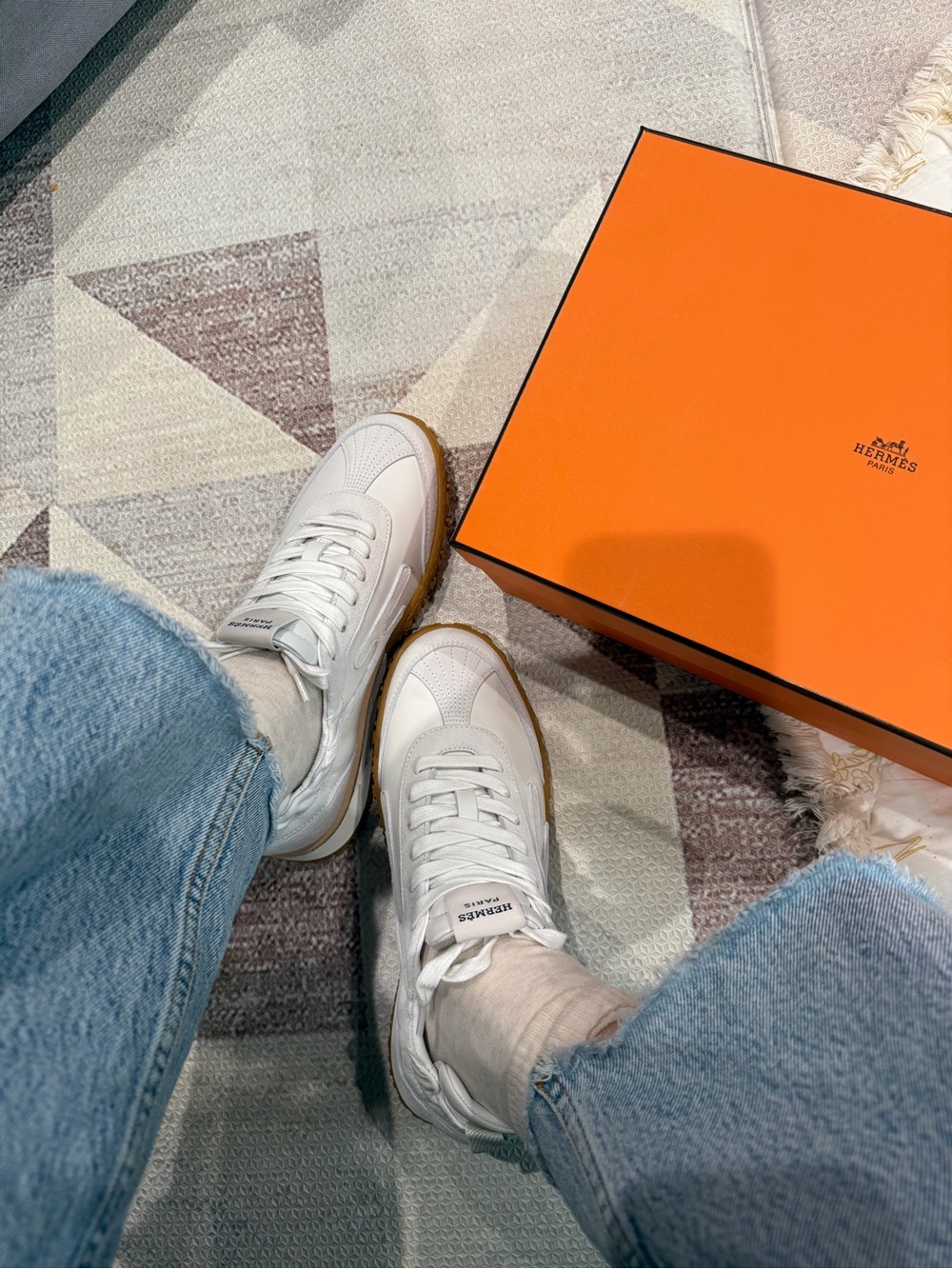 Hermes White Leather Sneaker with Gum Sole 36